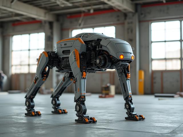 Robot patruped de inspecție scanând un șantier în București