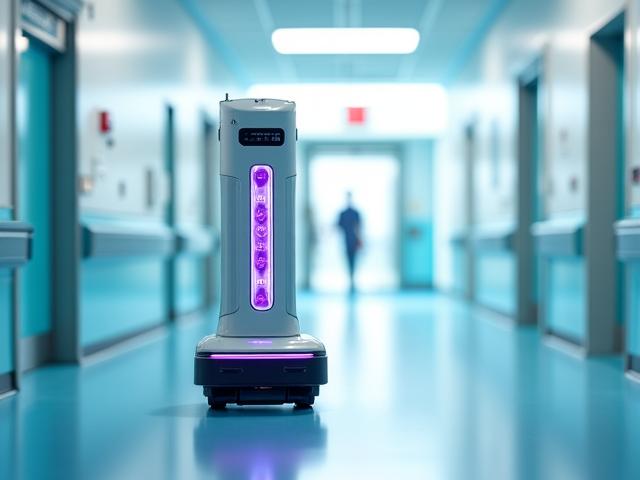 Robot autonom de dezinfecție UV-C operând într-un spital din Cluj