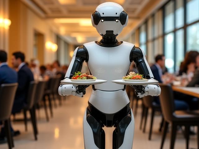Robot de servire în restaurant modern din București