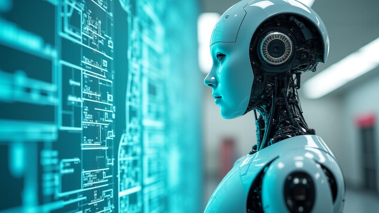 Schiță tehnică a unui robot transformându-se într-un render 3D futuristic