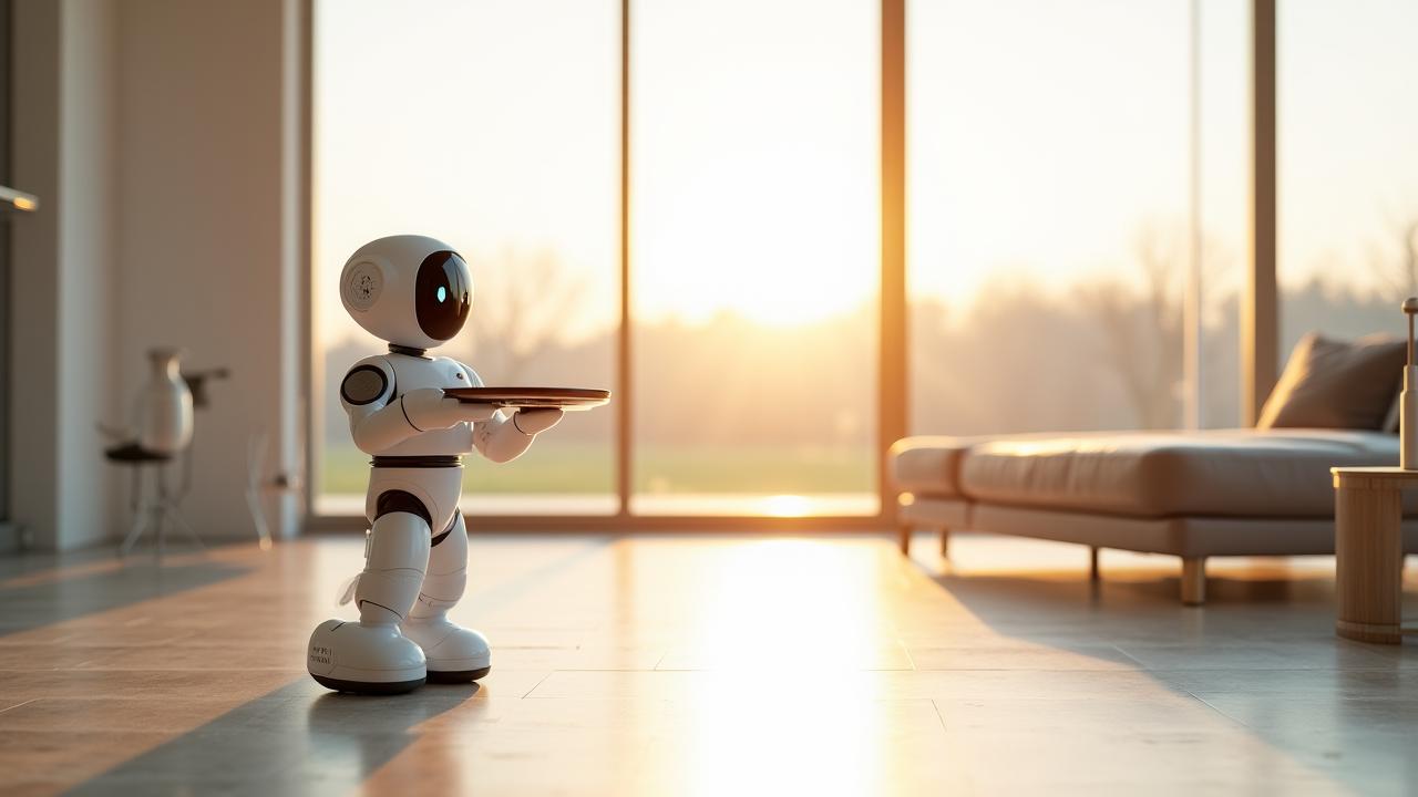 Living modern minimalist cu interfață holografică de control robotizat